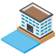 
Isometric icon design of a commercial building
