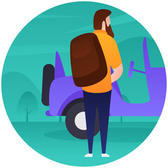 
Hiking person flat rounded icon design 
