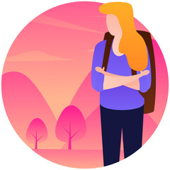 
Hiking person flat rounded icon design 
