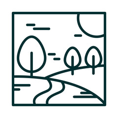 landscape path trees meadow nature sun sky cartoon line icon style