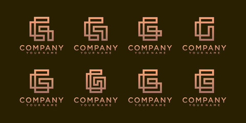 A collection of letter g logo designs in abstract gold color. modern minimalist flat for business