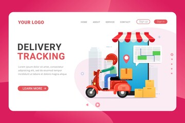 Landing page template delivery order and tracking service vector illustration