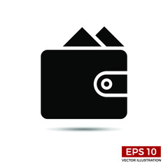 Vector of wallet icon on white background, isolated. Eps 10 vector illustration.