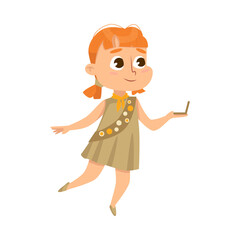 Adorable Scout Girl with Compass, Cute Scouting Child Character in Uniform, Summer Holiday Activities Concept Cartoon Style Vector Illustration