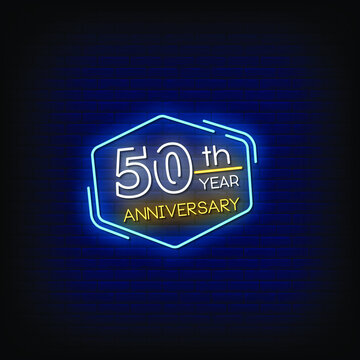 50 th year anniversary Neon Signs Style Text Vector