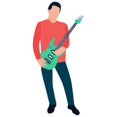 
Flat rounded icon, guitarist playing guitar 
