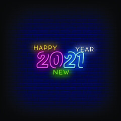Happy New Year 2021 Neon Signs Style Text Vector