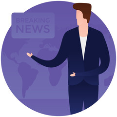 
Male reporter flat rounded icon 
