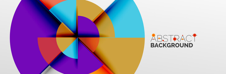 Bright color circles, abstract round shapes and triangles composition with shadow effects. Vector modern geometric design template