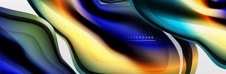 Vector abstract background, flowing liquid style bubble with metallic, color quicksilver chrome texture and color glow effects