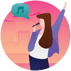 
female musician, flat rounded icon of singer
