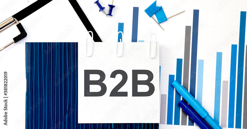 Poster notebook with toolls and notes about b2b on sticker ,concept