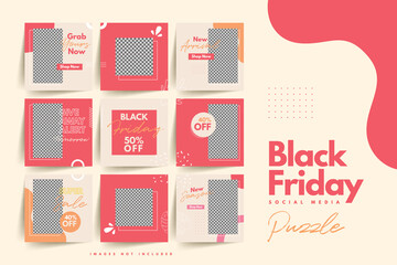 Trendy Colorful Black friday Social Media Puzzle Template for product sale and discount promotion