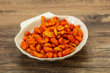 Chili peanut snack in the bowl