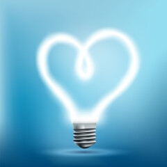 Glowing neon light bulb in the shape of a heart