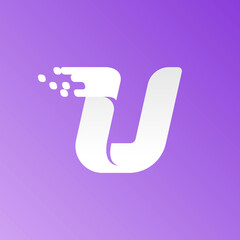 Letter U fast speed logo with checkered pixels pattern on the gradient background.