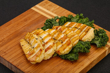 Grilled Greek haloumi cheese with herbs