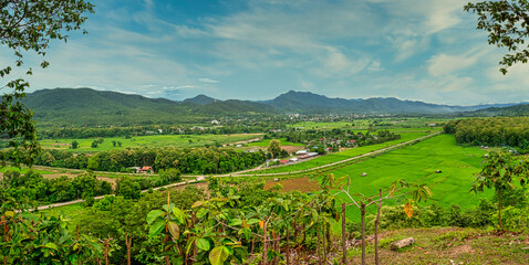 Panoramic view of Mae Sariang district, Mae Hong Son Province, Thailand.