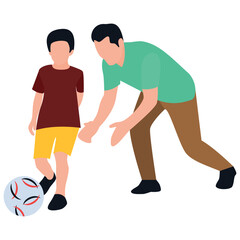 Fototapeta premium Playing football with family flat icon design 