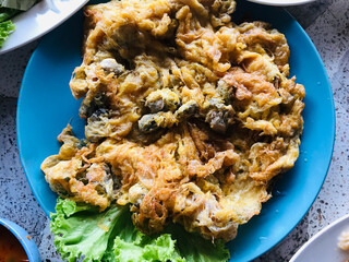 Dish of Oyster omelette in Thailand.