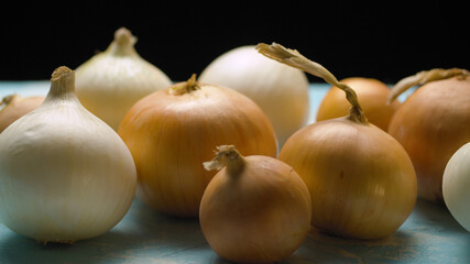 Fresh raw onions on the table