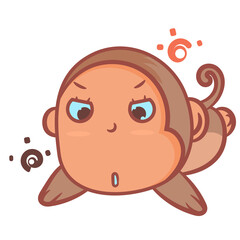 Little brown monkey cartoon angry scene vector on a white background