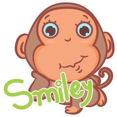 Cute little monkey smiley character scene vector cartoon on a white background