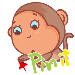 Pin it brown monkey cartoon scene vector cartoon concept on a white background