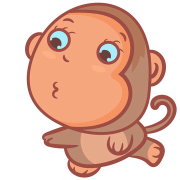 Little brown monkey cartoon character scene vector on a white background