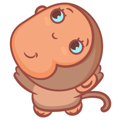 Brown monkey cartoon smiling and happy scene vector on a white background