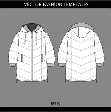 Lightweight Puffer Jacket. Winter Jacket Isolated. Technical Vector Sketch. 