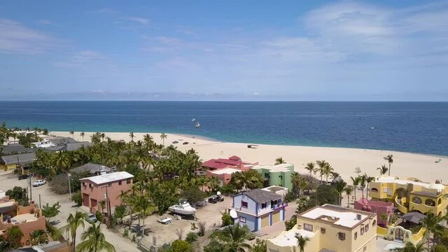 Mexico Vacation Spot - Warm Tropical Beach on Baja California Town, Aerial Drone
