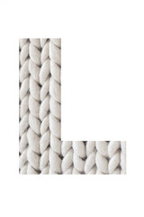 Letter " L " is a knitted of the alphabet isolated on a white background. Illustration of a collection of alphabet numbers of knitted pigtails background for a design project, poster, postcard