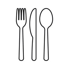 Fork knife and spoon icon logo. Simple flat shape sign. Restaurant cafe kitchen diner place menu symbol. Vector illustration image. Black silhouette isolated on white background.
