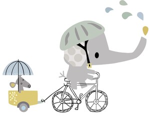 Child's drawing, elephant on a bicycle