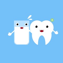 Cartoon of tooth and milk. Dental health concept, good to use for education content, children book, or dental clinic ads.