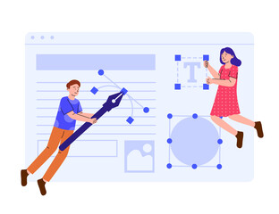Concept of Two Young People Designing Web Flat Illustration
