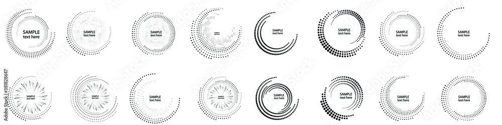 Poster halftone dots in circle form. round logo . vector dotted frame . half tones design element