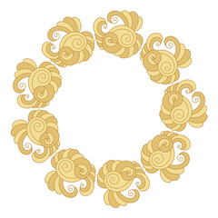 Round frame made of decorative element of floral nature. Fantastic flowers. Hand-drawn vector illustration