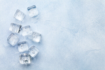 Ice cubes and water drops