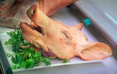 Pig's head for sale at Mercado Central, Valencia