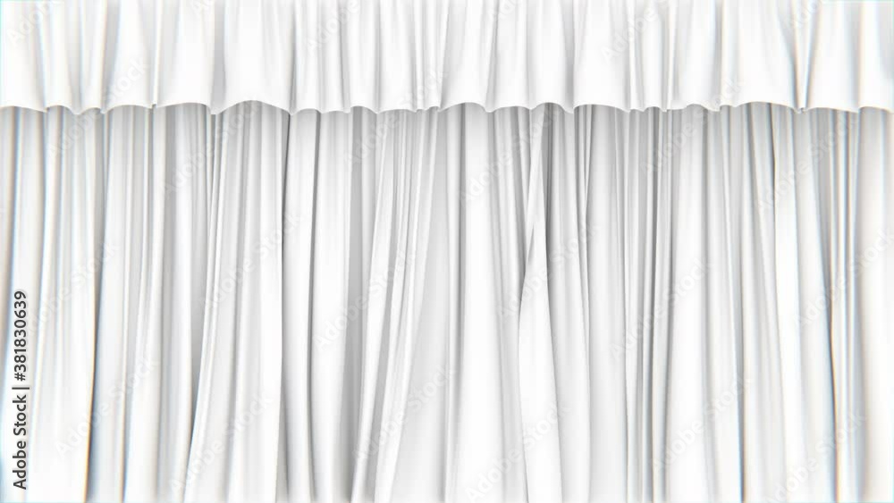 Poster realistic 3d animation of the matte white stage curtains rendered in uhd, alpha matte is included