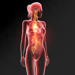 Vagus nerve, stomach pain, medically 3D illustration - obrazy, fototapety, plakaty
