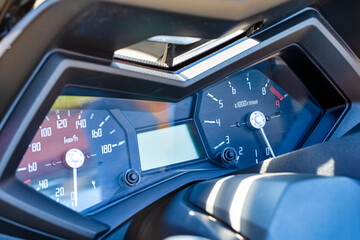 Modern Motorcycle Dashboard panel with two Gauges.