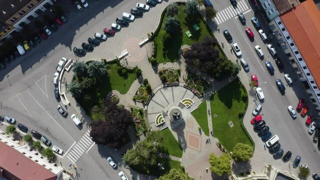 Aerial shot above Turda city centre in Transylvania, Romania