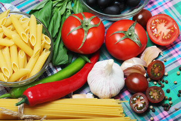 Ingredients for traditional Italian pasta