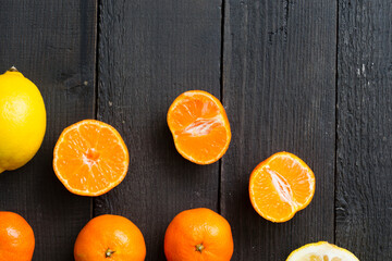 Fruits on black wood table