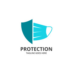 Shield protecting Logo Design Template. Illustration vector graphic of shield and face mask  logo design concept. protective antivirus shield to coronavirus, COVID-19, 2019-nCoV infection. 