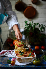 Mac and cheese with Tomato  and Basil  .style rustic
