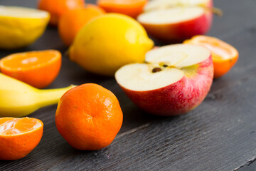 Fruits on black wood table